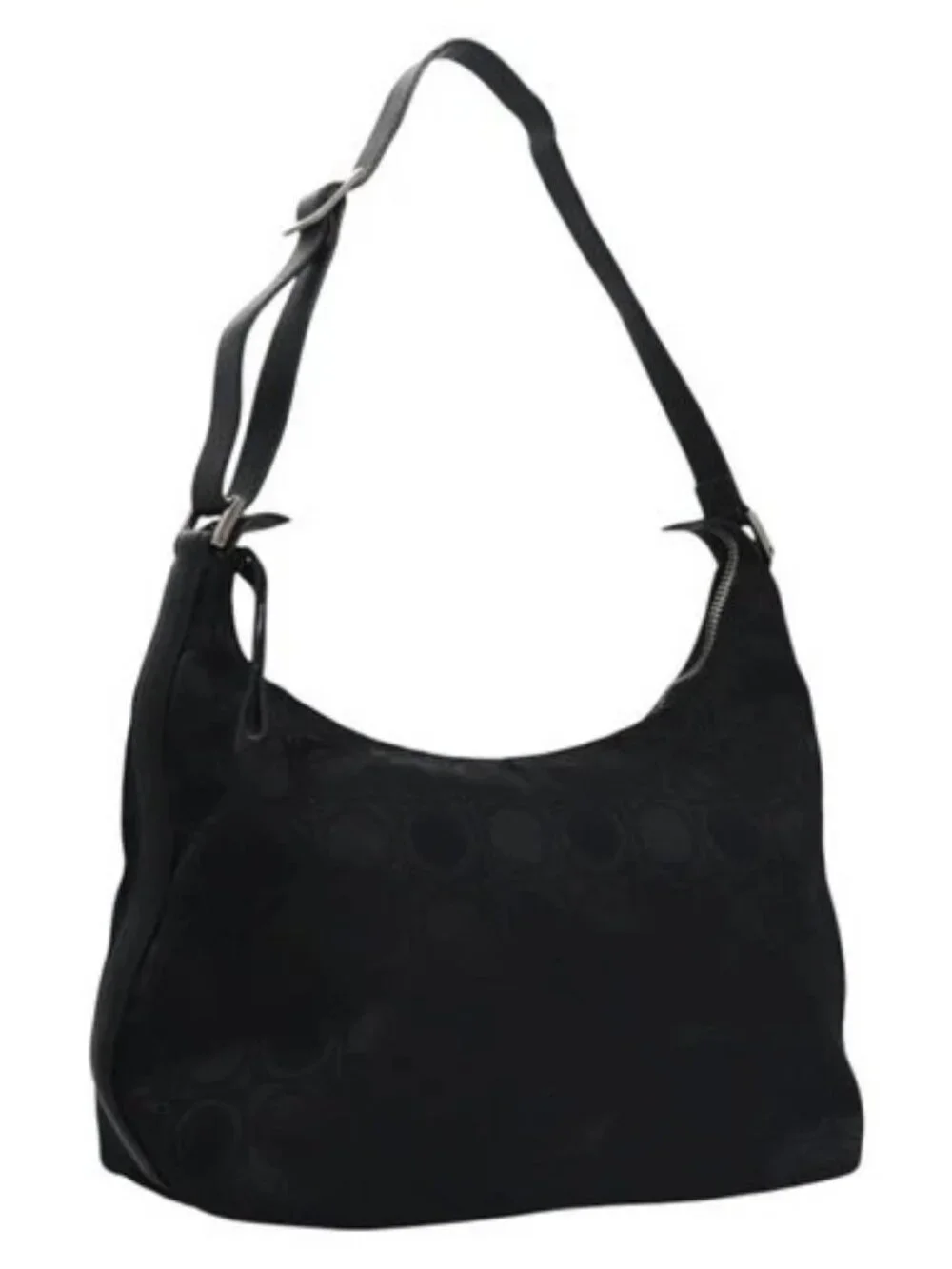 Salvatore Ferragamo Gancini Shoulder Bag Canvas Black Silver Auth bs23336